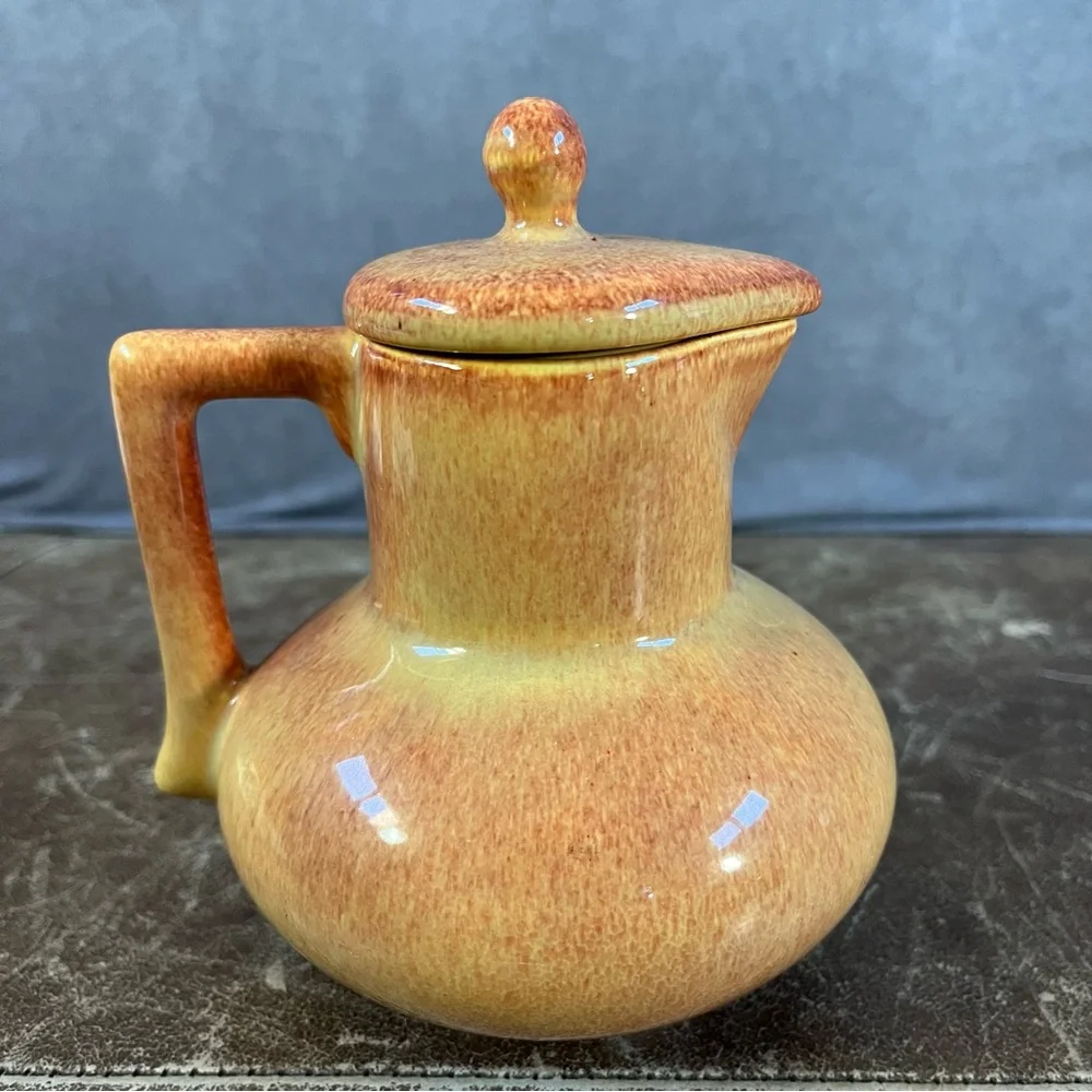 Franciscan El Patio Pottery Jug Orange w/ Lid Gloss Syrup / Hot Water *See Desc*